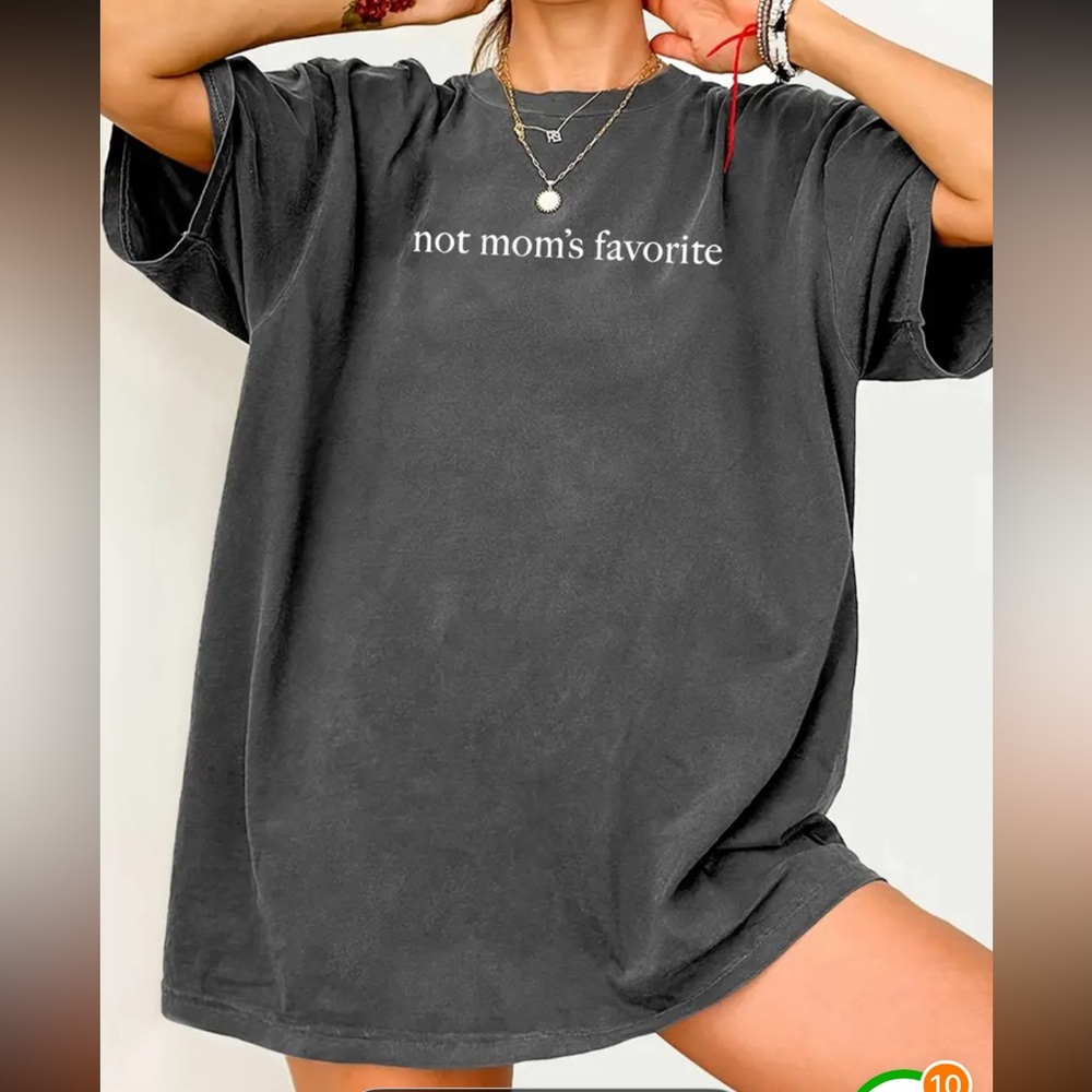 'not mom's favorite' Oversized Graphic Tee - Charcoal
